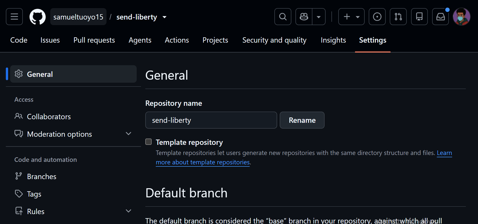 Navigating to GitHub repository settings